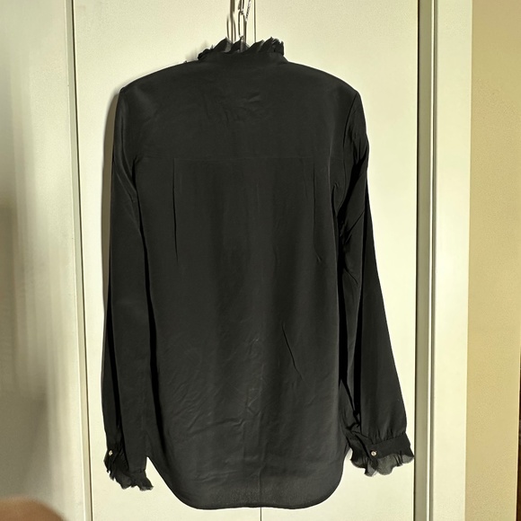 Zadig & Voltaire Long Sleeved Ruffle Front Black Silk Blouse size XS - Picture 3 of 6